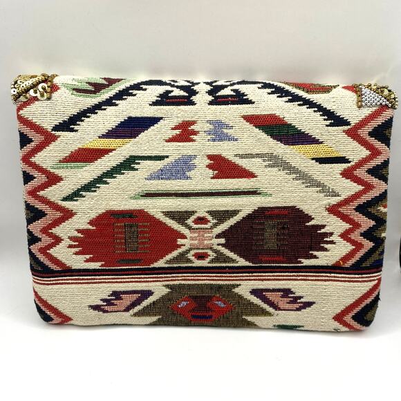 Boho Beaded Sequin Aztec Envelope Clutch Bag Purse Chain Strap Southwestern Art - Picture 3 of 8